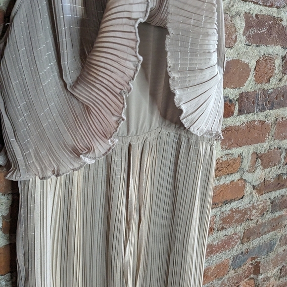 NWT‎ Skies are Blue Medium Tan w/ Silver Thread Cinch Waist Midi Tank Top Dress - Picture 2 of 12